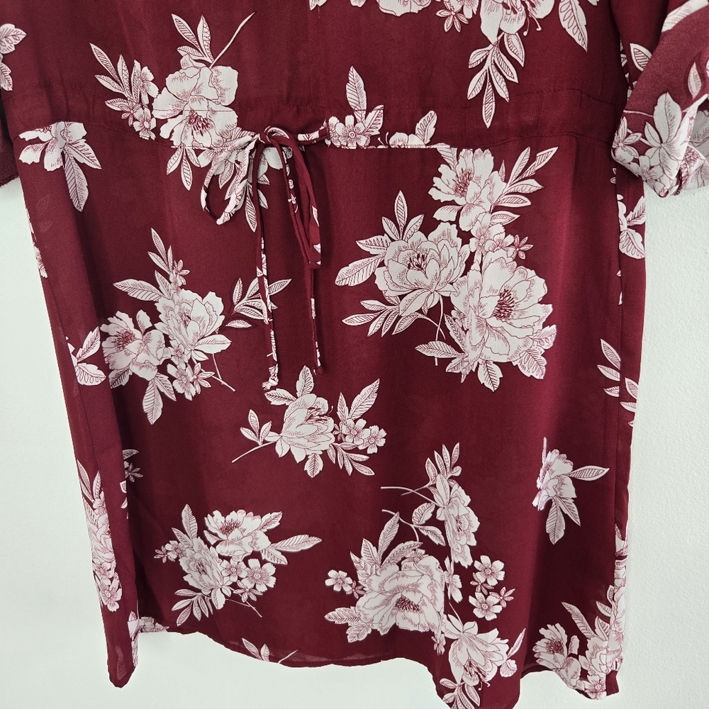 Timing Floral Burgundy Women's Long Tunic Top Size Medium - Picture 7 of 15